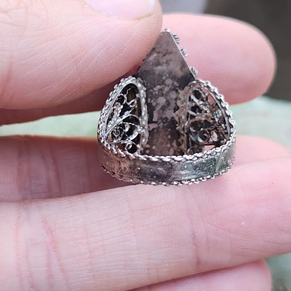 Vintage Etruscan Poison Ring filigree sz 8 800 Silver Gothic whimsigoth Fairy - Picture 9 of 12